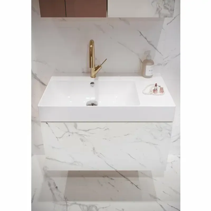 Casa si Gradina - Sanitare - Lavoar baie si accesorii - Lavoare si piedestale - Lavoar alb pe mobilier Cersanit Inverto 80 cm Dreapta - Infinity.ro