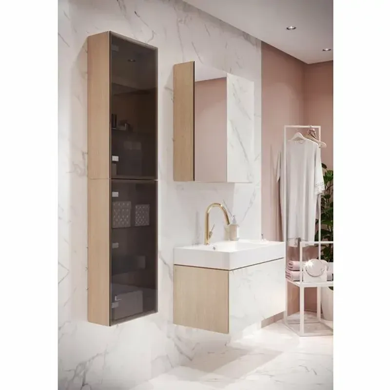 Casa si Gradina - Sanitare - Lavoar baie si accesorii - Lavoare si piedestale - Lavoar alb pe mobilier Cersanit Inverto 80 cm Dreapta - Infinity.ro