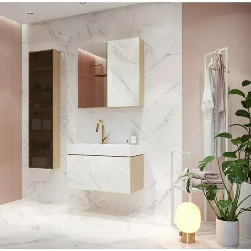 Casa si Gradina - Sanitare - Lavoar baie si accesorii - Lavoare si piedestale - Lavoar alb pe mobilier Cersanit Inverto 80 cm Dreapta - Infinity.ro