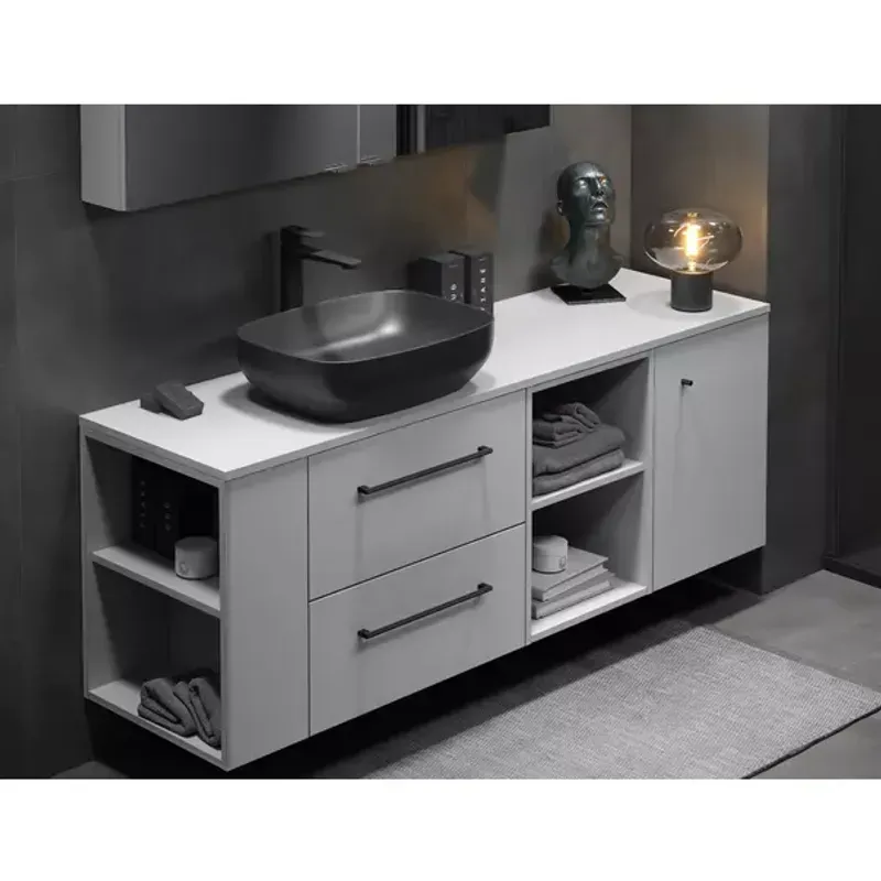 Casa si Gradina - Sanitare - Lavoar baie si accesorii - Lavoare si piedestale - Lavoar pe blat Cersanit Larga antracit mat 38 cm - Infinity.ro