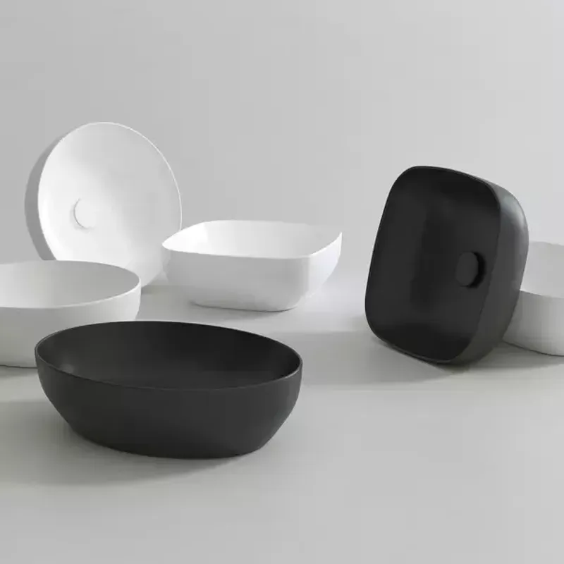 Casa si Gradina - Sanitare - Lavoar baie si accesorii - Lavoare si piedestale - Lavoar pe blat Cersanit Larga antracit mat 38 cm - Infinity.ro