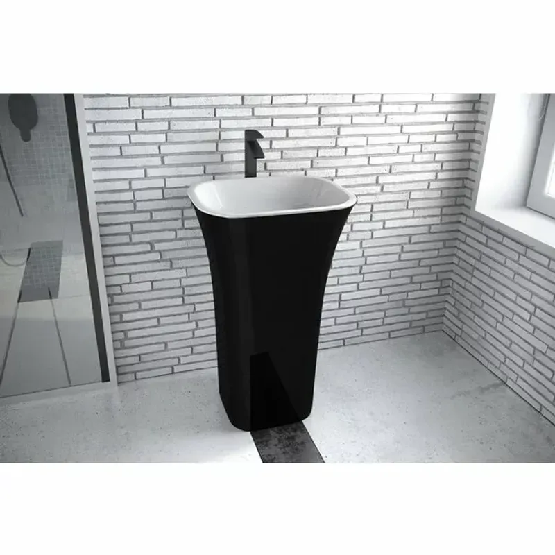 Casa si Gradina - Sanitare - Lavoar baie si accesorii - Lavoare si piedestale - Lavoar pe pardoseala Besco Assos negru cu alb 50x40 cm - Infinity.ro