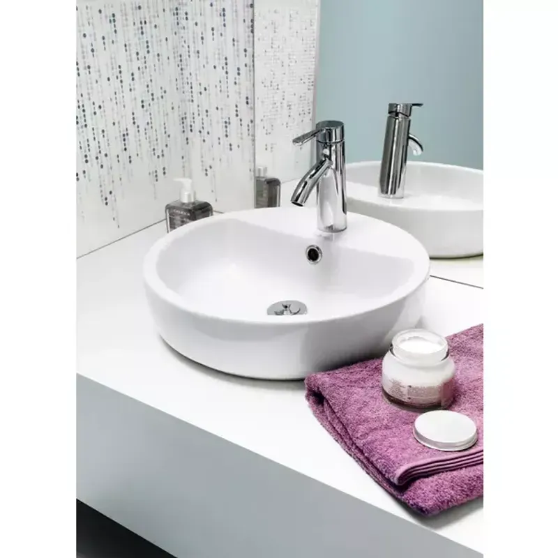 Casa si Gradina - Sanitare - Lavoar baie si accesorii - Lavoare si piedestale - Lavoar pe blat Cersanit Caspia Ring alb lucios 44 cm - Infinity.ro