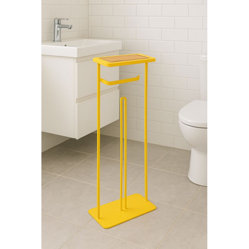 Casa si Gradina - Sanitare - Suporturi si accesorii baie - Suporturi baie - Suport hartie igienica 5Five cu raft depozitare, otel, 18x12x59 cm, galben - Infinity.ro