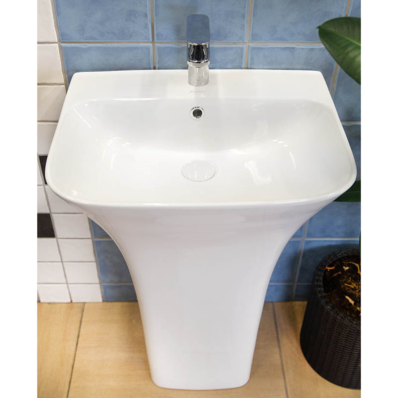 Casa si Gradina - Sanitare - Lavoar baie si accesorii - Lavoare si piedestale - Lavoar stativ, Fluminia, Aramis 55, back-to-wall, alb - Infinity.ro