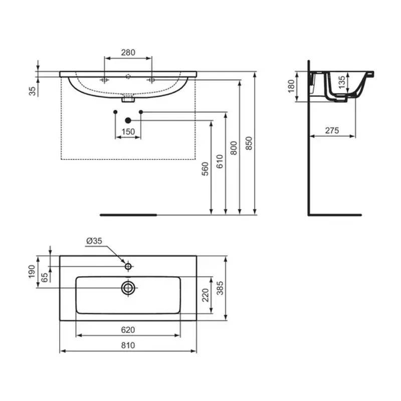 Casa si Gradina - Sanitare - Lavoar baie si accesorii - Lavoare si piedestale - Lavoar suspendat Ideal Standard i.life S alb lucios 81 cm - Infinity.ro