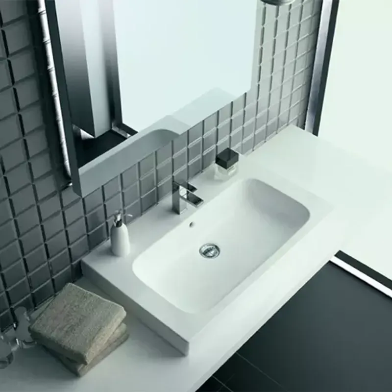 Casa si Gradina - Sanitare - Lavoar baie si accesorii - Lavoare si piedestale - Lavoar pe mobilier Geberit Modo alb lucios 100 cm - Infinity.ro