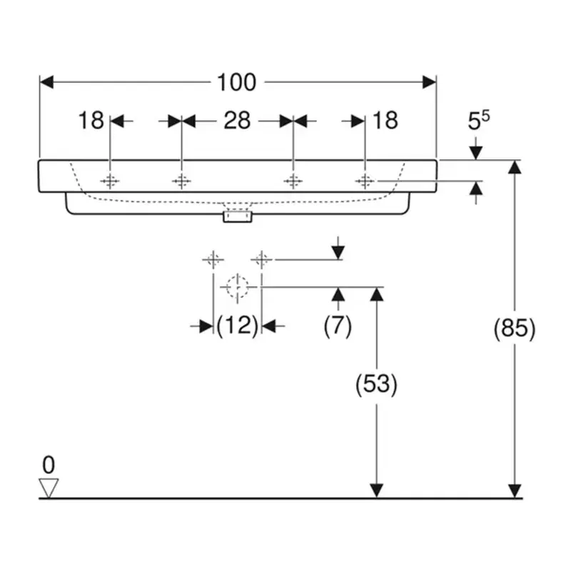Casa si Gradina - Sanitare - Lavoar baie si accesorii - Lavoare si piedestale - Lavoar pe mobilier Geberit Modo alb lucios 100 cm - Infinity.ro