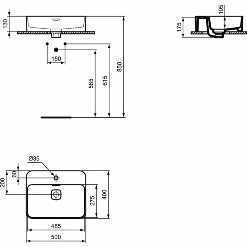 Casa si Gradina - Sanitare - Lavoar baie si accesorii - Lavoare si piedestale - Lavoar pe mobilier Ideal Standard Strada II 50x40 cm - Infinity.ro