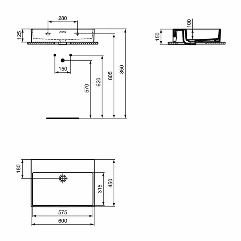 Casa si Gradina - Sanitare - Lavoar baie si accesorii - Lavoare si piedestale - Lavoar suspendat Ideal Standard Atelier Extra alb lucios 60 cm cu orificiu preaplin - Infinity.ro