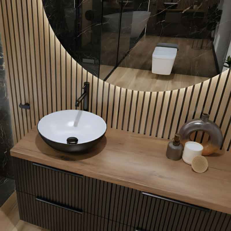 Casa si Gradina - Sanitare - Lavoar baie si accesorii - Lavoare si piedestale - Lavoar pe blat Spectrum, Moana Black, rotund, negru mat - Infinity.ro