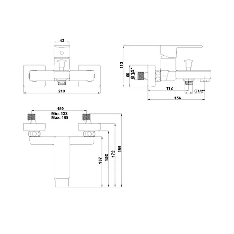 Casa si Gradina - Sanitare - Lavoar baie si accesorii - Baterii sanitare - Baterie cada - dus Gala Cubo monocomanda crom lucios - Infinity.ro