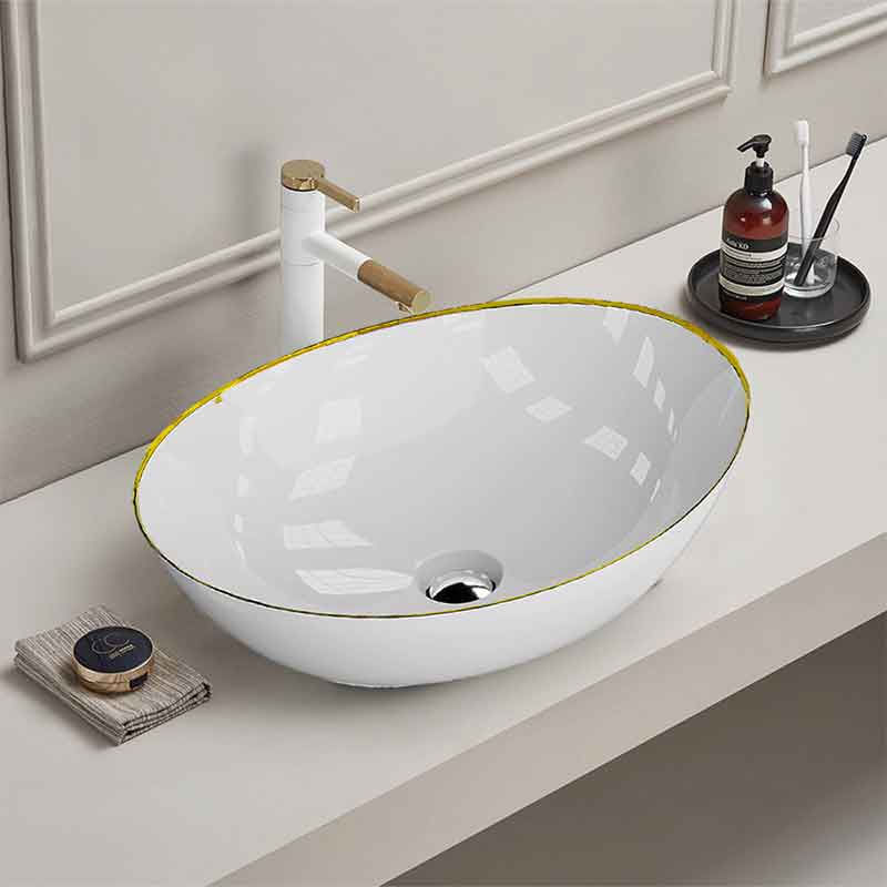 Casa si Gradina - Sanitare - Lavoar baie si accesorii - Lavoare si piedestale - Lavoar pe blat Spectrum, Finta Gold Line, oval, alb-auriu - Infinity.ro