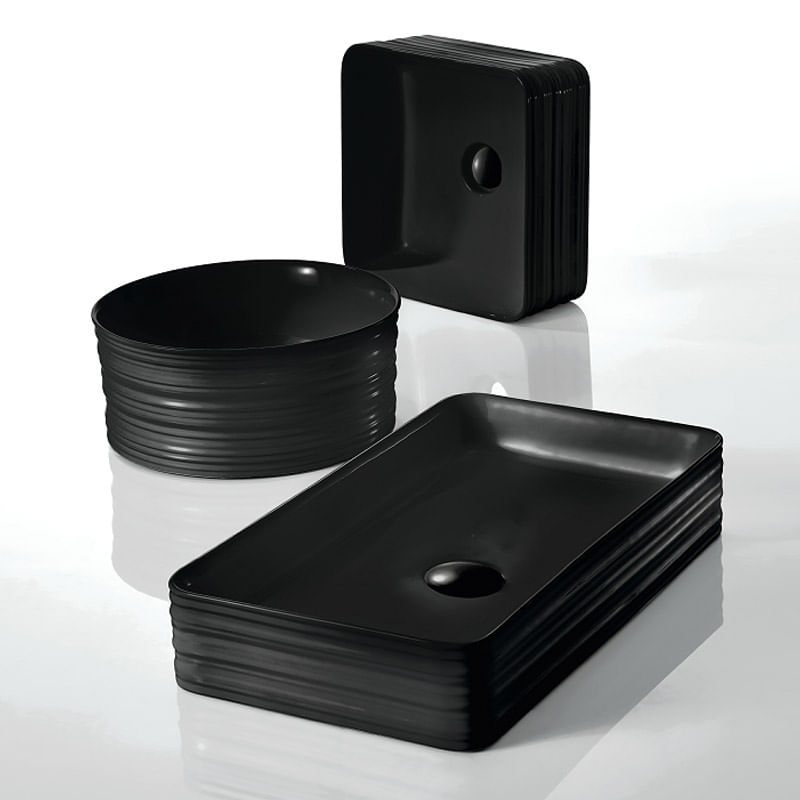 Casa si Gradina - Sanitare - Lavoar baie si accesorii - Lavoare si piedestale - Lavoar pe blat, Fluminia, My Black Box, patrat, 39 x 39 cm, cu ventil, negru mat - Infinity.ro