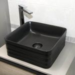 Casa si Gradina - Sanitare - Lavoar baie si accesorii - Lavoare si piedestale - Lavoar pe blat, Fluminia, My Black Box, patrat, 39 x 39 cm, cu ventil, negru mat - Infinity.ro