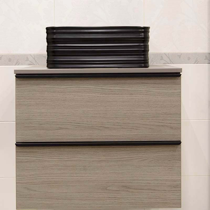 Casa si Gradina - Sanitare - Lavoar baie si accesorii - Lavoare si piedestale - Lavoar pe blat, Fluminia, My Black Box, patrat, 39 x 39 cm, cu ventil, negru mat - Infinity.ro