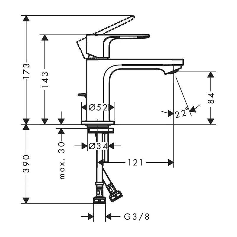 Casa si Gradina - Sanitare - Lavoar baie si accesorii - Baterii sanitare - Baterie lavoar Hansgrohe, Rebris S 80, fara ventil, EcoSmart, CoolStart, negru mat - Infinity.ro