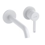 Casa si Gradina - Sanitare - Lavoar baie si accesorii - Baterii sanitare - Baterie pentru lavoar montaj pe perete, Kludi, Nova Fonte Pura, cu pipa de 18 cm, alb mat - Infinity.ro