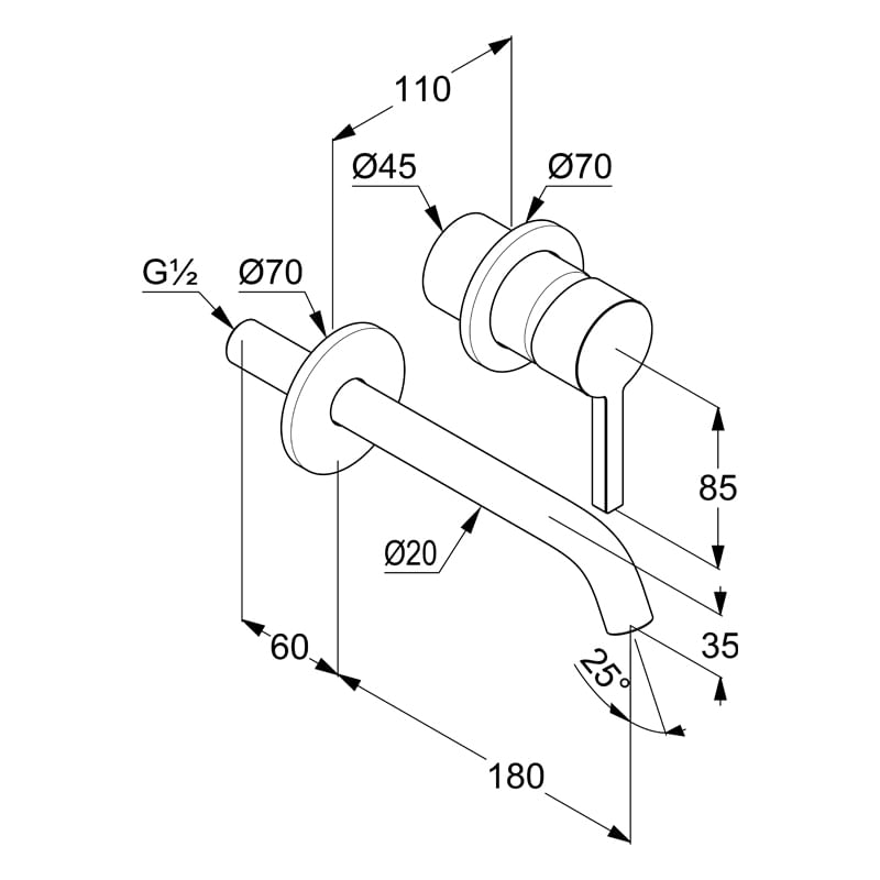 Casa si Gradina - Sanitare - Lavoar baie si accesorii - Baterii sanitare - Baterie pentru lavoar montaj pe perete, Kludi, Nova Fonte Pura, cu pipa de 18 cm, alb mat - Infinity.ro