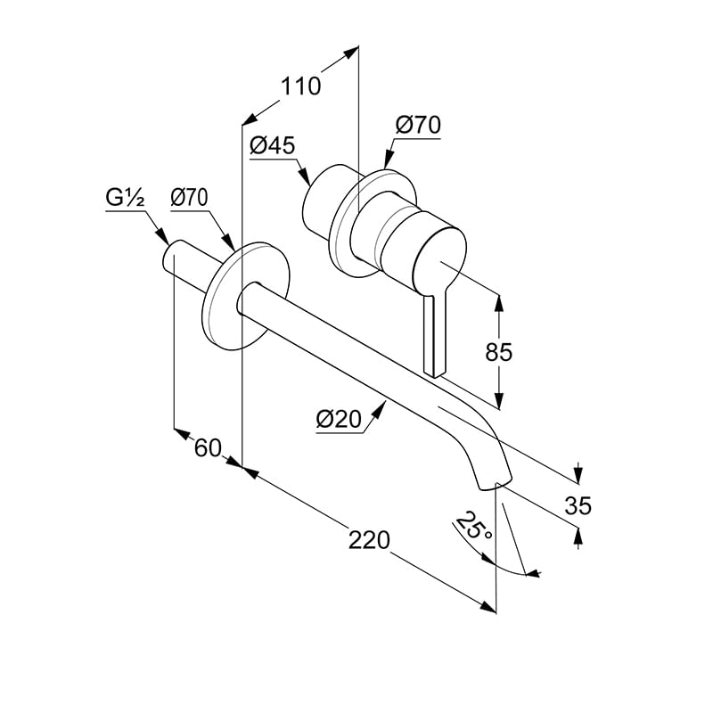 Casa si Gradina - Sanitare - Lavoar baie si accesorii - Baterii sanitare - Baterie lavoar cu montaj pe perete, Kludi, Nova Fonte, pipa 22 cm, crom - Infinity.ro