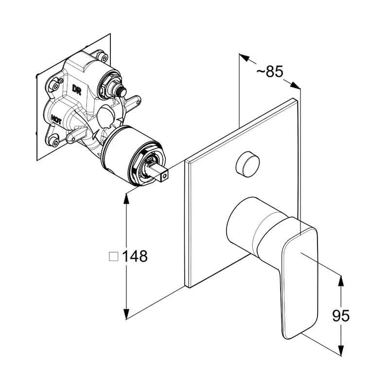 Casa si Gradina - Sanitare - Lavoar baie si accesorii - Baterii sanitare - Baterie cada - dus, Kludi, Pure & Style, montaj incastrat, parte vizibila, crom - Infinity.ro