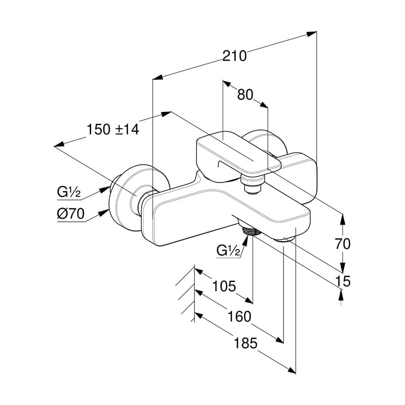 Casa si Gradina - Sanitare - Lavoar baie si accesorii - Baterii sanitare - Baterie cada-dus Kludi, Renon, montaj pe perete, brushed gold - Infinity.ro