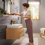 Casa si Gradina - Sanitare - Lavoar baie si accesorii - Baterii sanitare - Baterie pentru lavoar Hansgrohe, Rebris E 100, fara ventil, CoolStart, negru mat - Infinity.ro