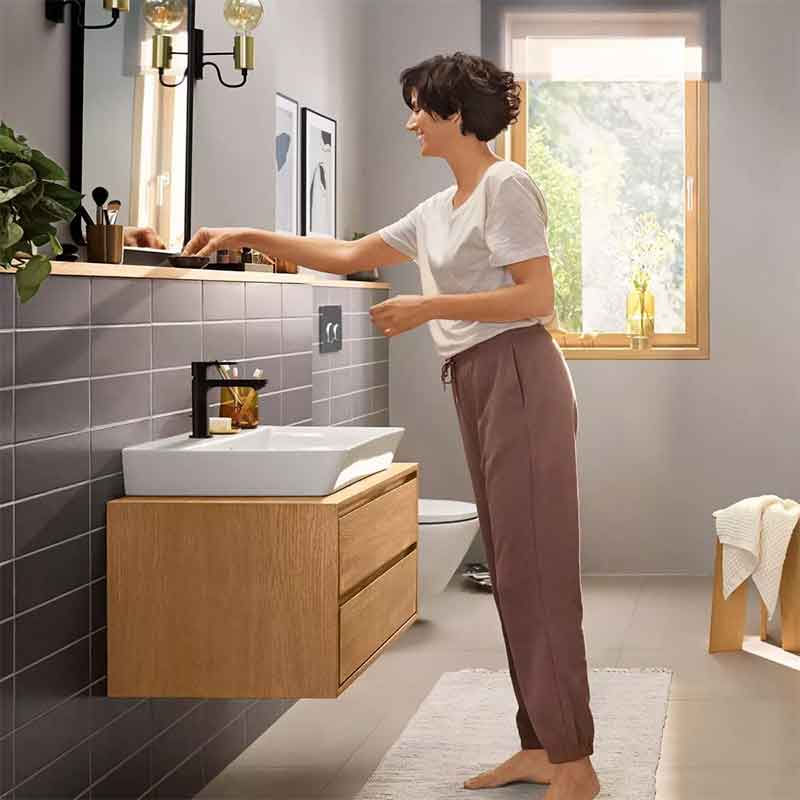 Casa si Gradina - Sanitare - Lavoar baie si accesorii - Baterii sanitare - Baterie pentru lavoar Hansgrohe, Rebris E 100, fara ventil, CoolStart, negru mat - Infinity.ro