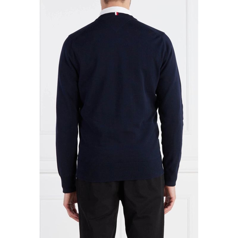 Fashion, accesorii si bijuterii - Barbati - Imbracaminte - Pulovere barbati - Pulover Tommy Hilfiger din amestec de bumbac organic cu decolteu in V XL INTL Negru - Infinity.ro