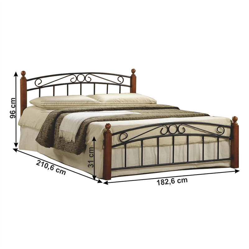 Casa si Gradina - Mobilier - Paturi si accesorii - Paturi - Pat matrimonial, lemn cires/metal negru, 180x200, DOLORES - Infinity.ro