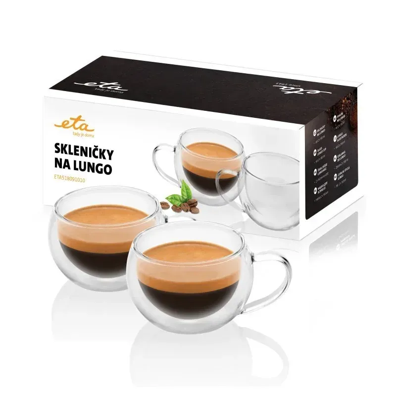 Electronice si Electrocasnice - Climatizare si sisteme de incalzire - Aparate racire aer - Ventilatoare - Set 2 cesti pentru espresso lung ETA 5180 91010, 160 ml, pereti dubli din sticla borosilicata - Infinity.ro