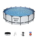 Casa si Gradina - Gradina si terasa - Piscine si accesorii - Piscine - Piscina structura metalica, rotunda, cu filtru, pompa, scara, prelata acoperire, gri, 457x107 cm, Bestway Steel Pro - Infinity.ro