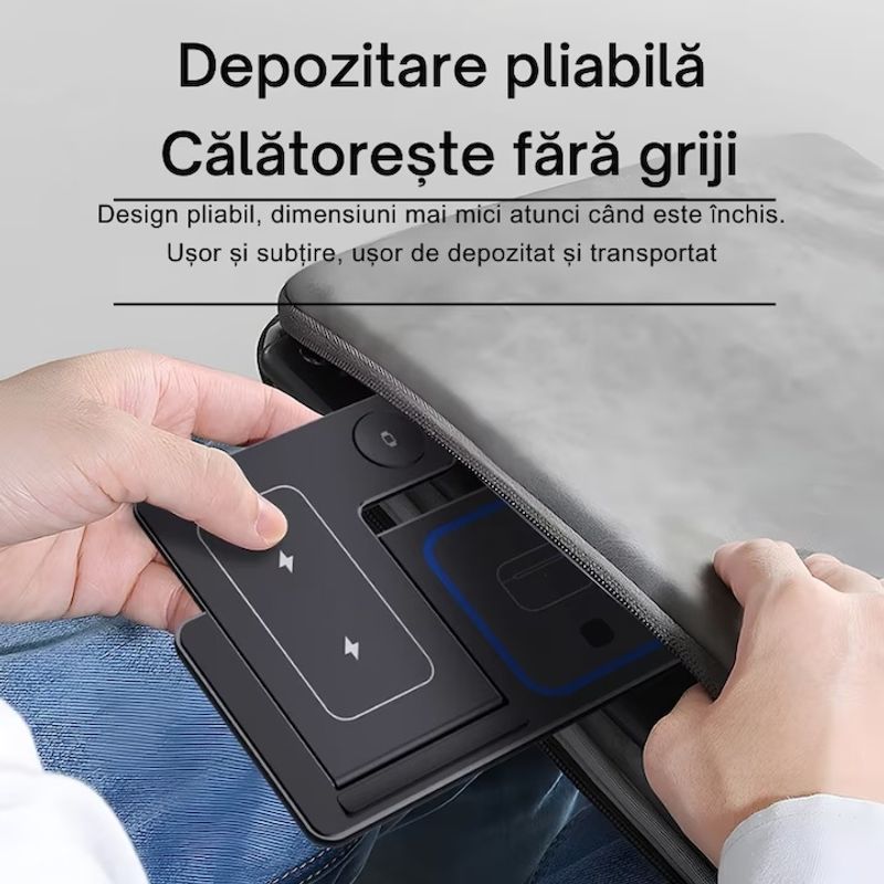 Casa si Gradina - Electrice - Accesorii electrice - Baterii, acumulatori si incarcatoare - Suport portabil incarcare rapida 30W, 3 in 1, Incarcator Wireless pentru Apple Iphone, Negru - Infinity.ro