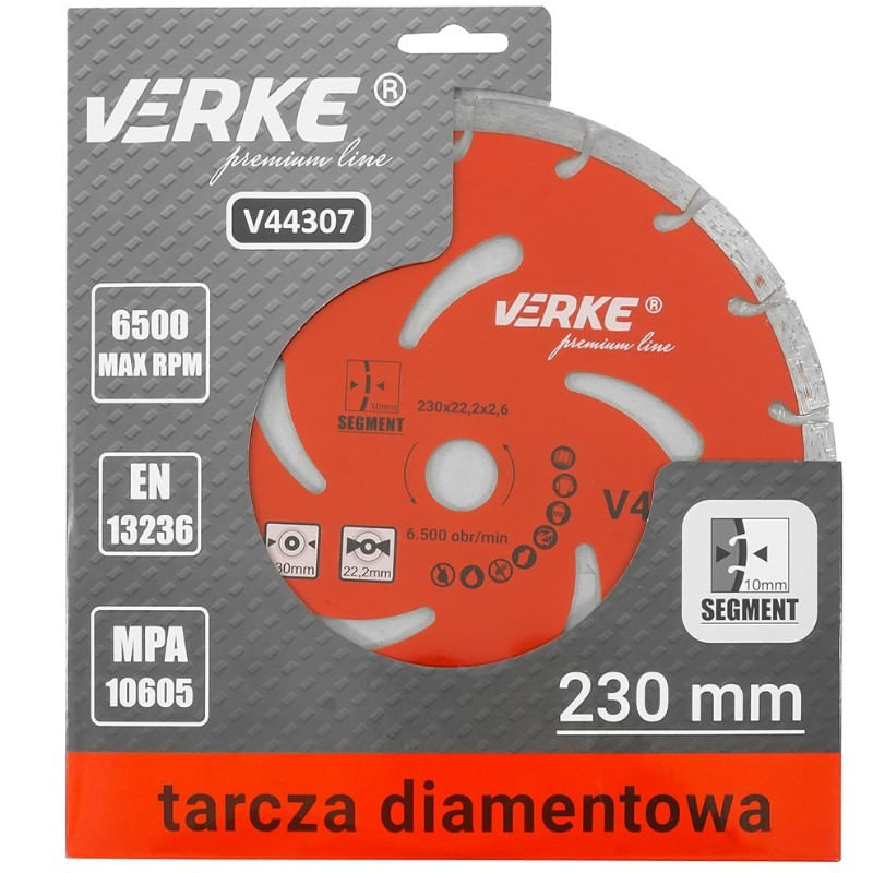 Casa si Gradina - Constructii - Scule electrice si accesorii - Accesorii polizare si slefuire - Disc diamantat, Verke, V44307, 230x22,2x10 mm - Infinity.ro