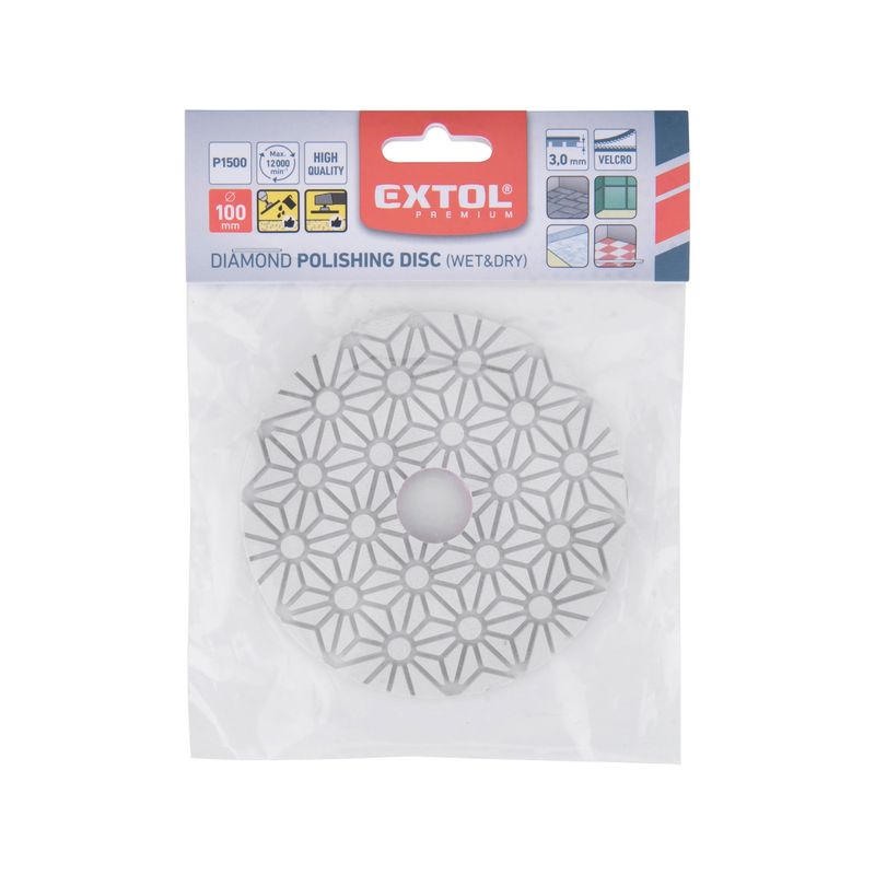 Casa si Gradina - Constructii - Scule electrice si accesorii - Accesorii polizare si slefuire - Disc diamantat cu velcro,  EXTOL PREMIUM, 8803098, 100mm - Infinity.ro