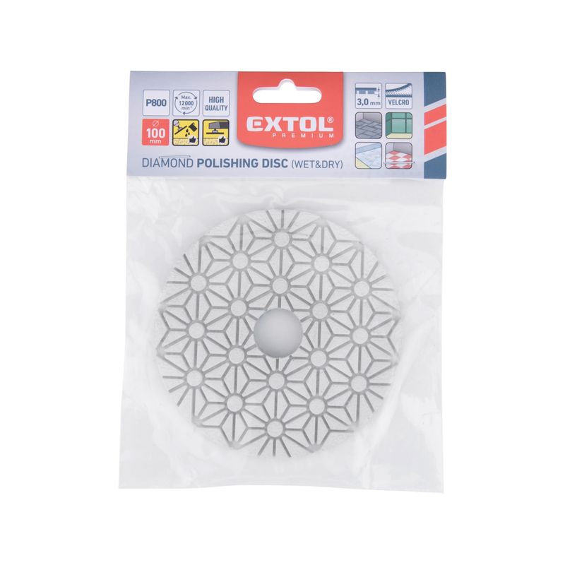 Casa si Gradina - Constructii - Scule electrice si accesorii - Accesorii polizare si slefuire - Disc diamantat pentru slefuire si lustruire cu velcro, 100mm, EXTOL, 8803097 - Infinity.ro