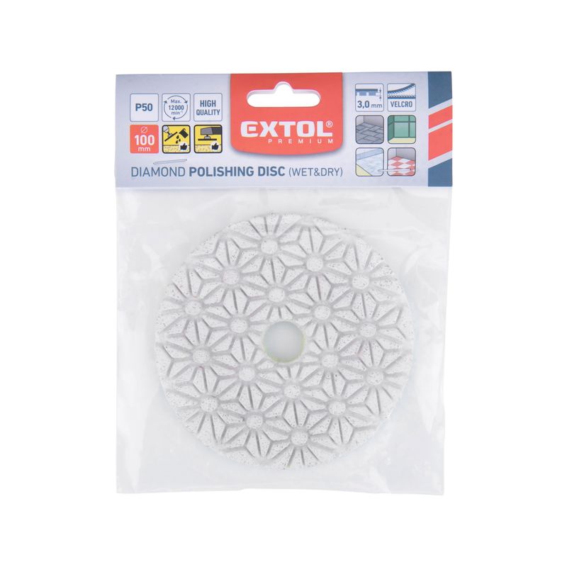 Casa si Gradina - Constructii - Scule electrice si accesorii - Accesorii polizare si slefuire - Disc diamantat pentru lustruit, EXTOL PREMIUM, 8803090, 100mm, P50 - Infinity.ro