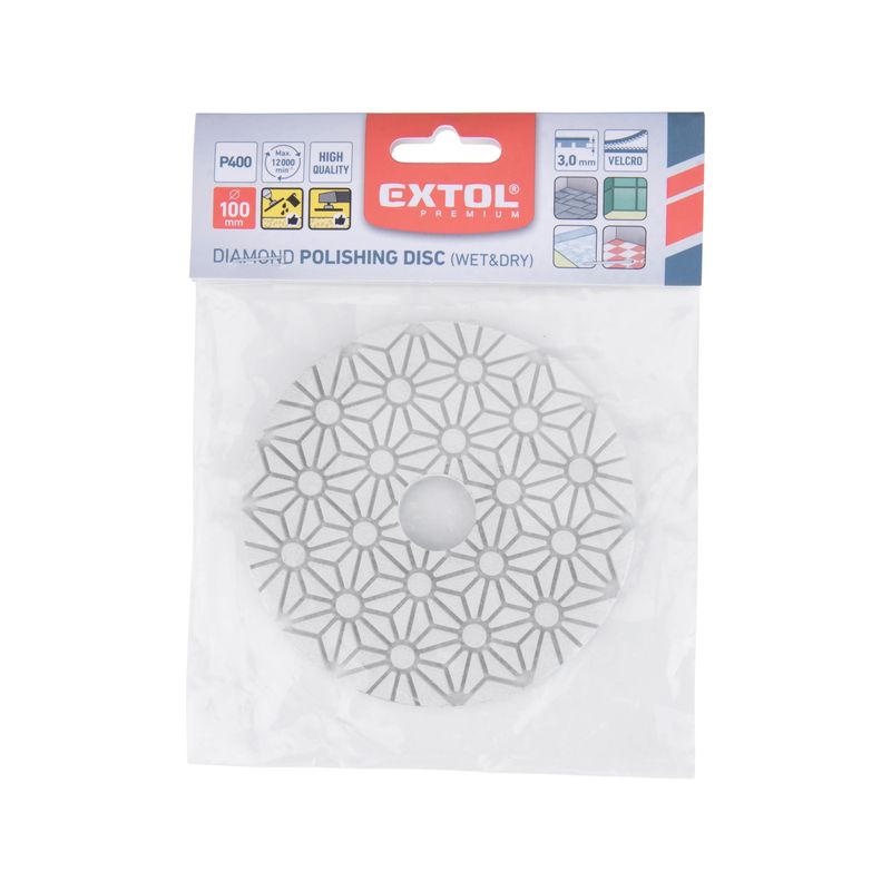 Casa si Gradina - Constructii - Scule electrice si accesorii - Accesorii polizare si slefuire - Disc diamantat pentru slefuire, EXTOL PREMIUM, 8803096, O100mm, P400 - Infinity.ro