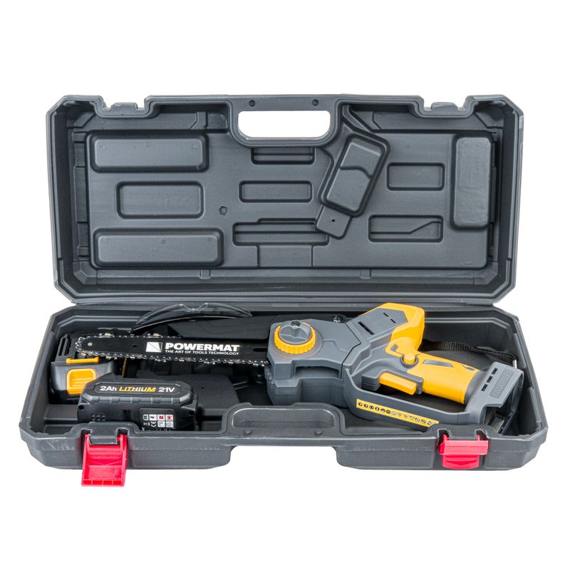 Casa si Gradina - Constructii - Scule electrice si accesorii - Fierastraie electrice - Fierastrau electric cu lant Powermat, 21V, 2x2Ah, lama 200mm, PM-MPA-2AHM - Infinity.ro