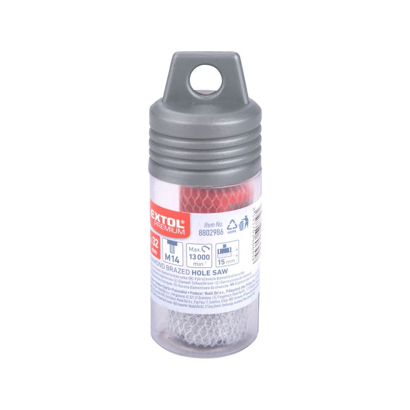 Casa si Gradina - Constructii - Scule electrice si accesorii - Seturi si accesorii pentru gaurit si insurubat - Freza diamantata 32mm, EXTOL PREMIUM, 8802986, 13000 rpm, M14 - Infinity.ro