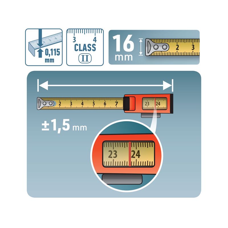 Casa si Gradina - Constructii - Scule electrice si accesorii - Aparate de masura - Ruleta retractabila, EXTOL PREMIUM, 8821043, Precizie clasa a II-a, carcasa ABS/cauciuc - Infinity.ro