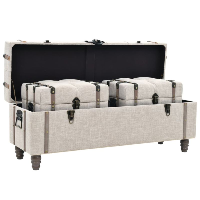 Casa si Gradina - Mobilier - Canapele si coltare - Banchete - Set banca depozitare 3 buc, lemn masiv si otel, 112x37x45 cm - Infinity.ro