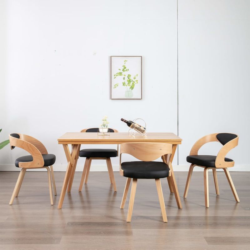 Casa si Gradina - Mobilier - Scaune si fotolii - Scaune - Scaune de bucatarie 4 buc, negru, lemn curbat & piele ecologica - Infinity.ro