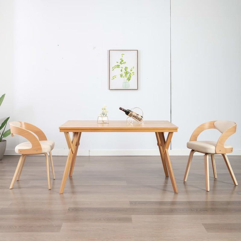 Casa si Gradina - Mobilier - Scaune si fotolii - Scaune - Scaune de bucatarie, 2 buc, crem, lemn curbat & piele ecologica - Infinity.ro