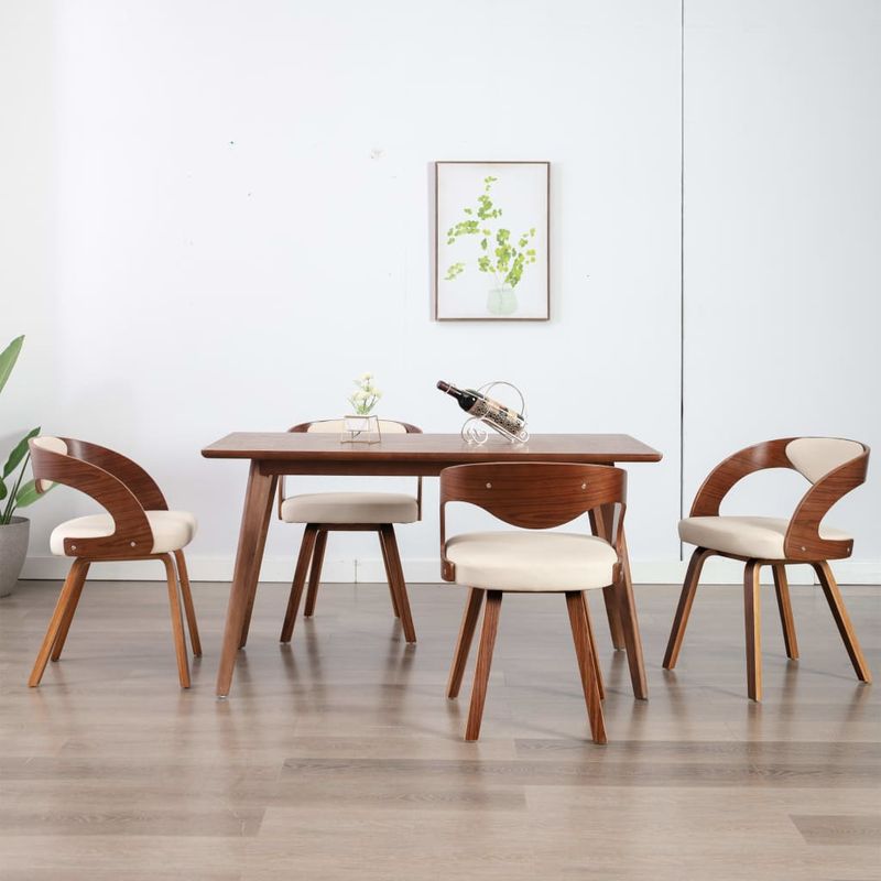 Casa si Gradina - Mobilier - Scaune si fotolii - Scaune - Scaune de bucatarie, 4 buc, crem, lemn curbat & piele ecologica - Infinity.ro