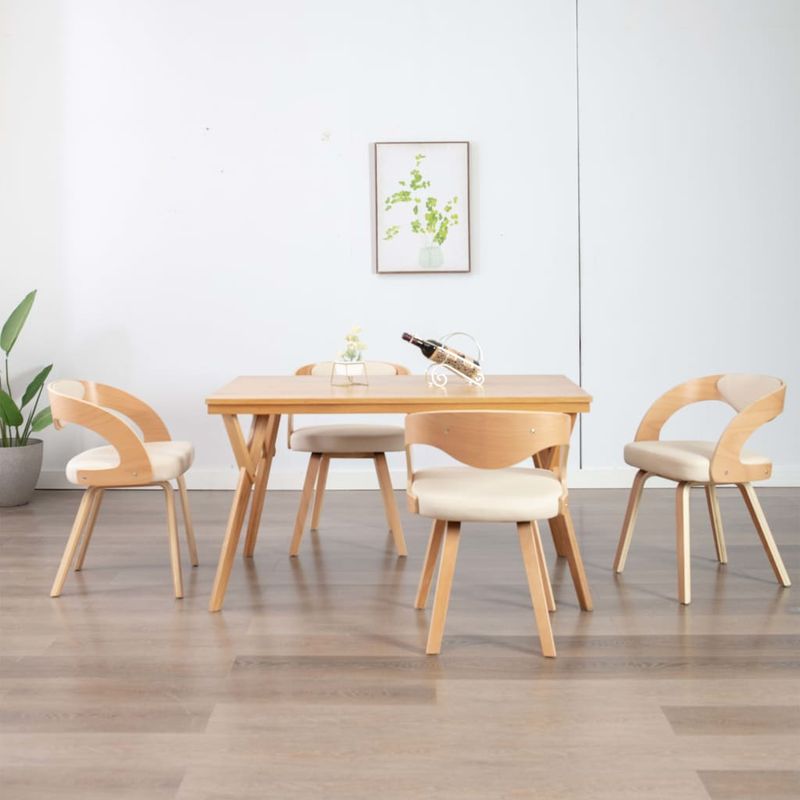 Casa si Gradina - Mobilier - Scaune si fotolii - Scaune - Scaune de bucatarie, 4 buc, crem, lemn curbat & piele ecologica - Infinity.ro