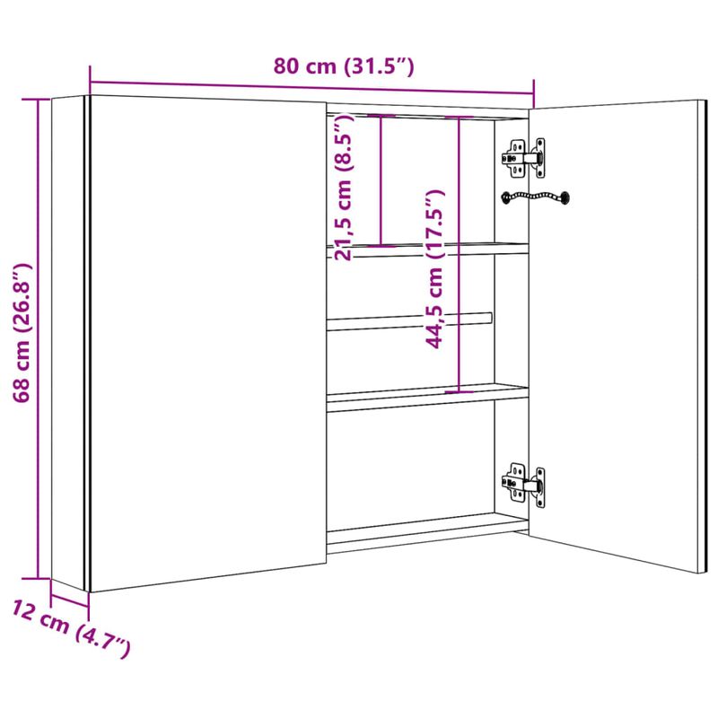 Casa si Gradina - Mobilier - Mobilier baie - Corpuri baie - Dulap de baie cu oglinda si LED, 80 x 12,2 x 68 cm - Infinity.ro