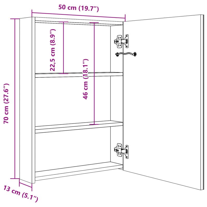 Casa si Gradina - Mobilier - Mobilier baie - Corpuri baie - Dulap de baie cu oglinda si LED-uri, 50 x 13 x 70 cm - Infinity.ro