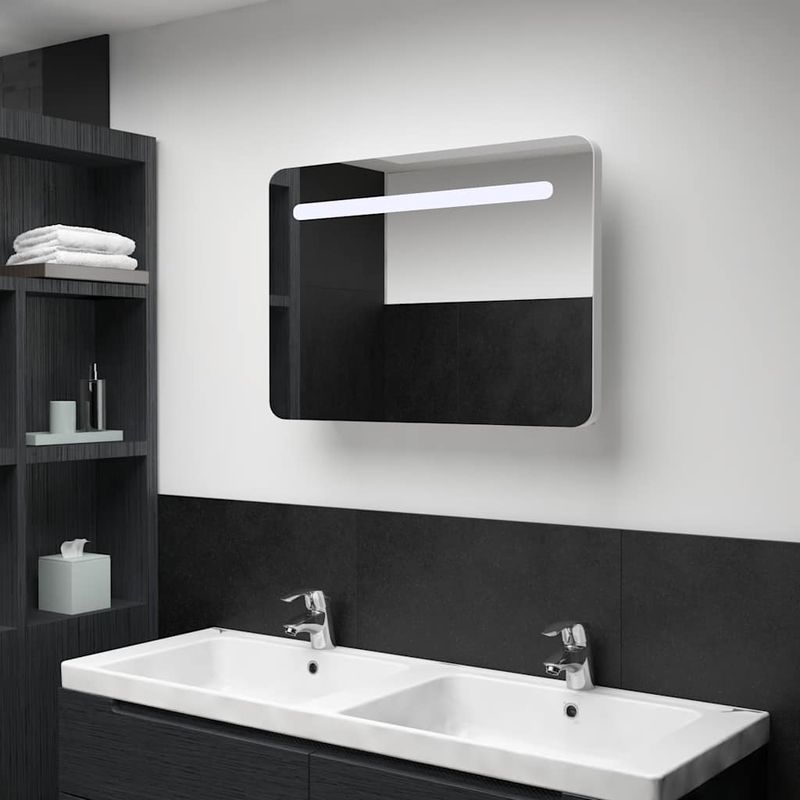 Casa si Gradina - Mobilier - Mobilier baie - Corpuri baie - Dulap de baie cu oglinda si LED, 80 x 9,5 x 55 cm - Infinity.ro