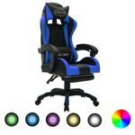 PC, gaming si accesorii - Gaming - Accesorii gaming - Scaune gaming - Scaun de jocuri cu LED RGB, albastru si negru, piele ecologica - Infinity.ro